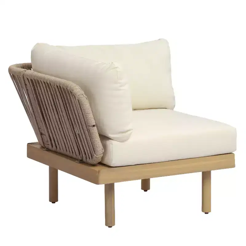 Christopher Knight Home Mason Patio Modern 4-Piece Acacia Wood and Rope Modular Sectional Sofa Seating Set with Cushions