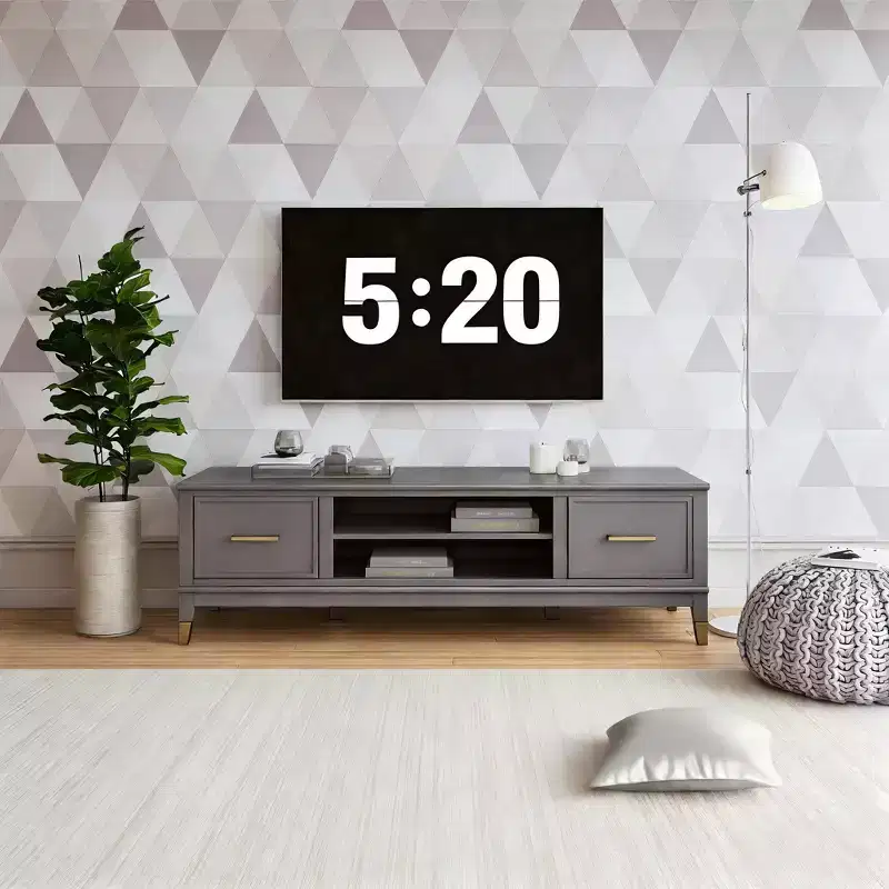 59.61-Inch Modern Multimedia TV Stand for TVs up to 65 Inches, Two Doors and Central Storage Compartment, Dark Gray