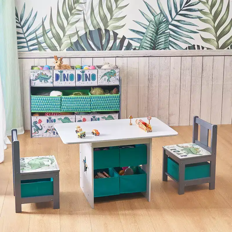 LuxenHome Kids Art Play Table and Chair Set with Storage Baskets Multicolored