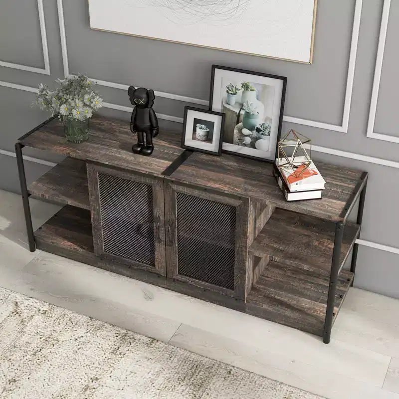 COZONY Farmhouse TV Stand with Storage Cabinets  Rustic Wood Entertainment Center & Media Console for Living Room