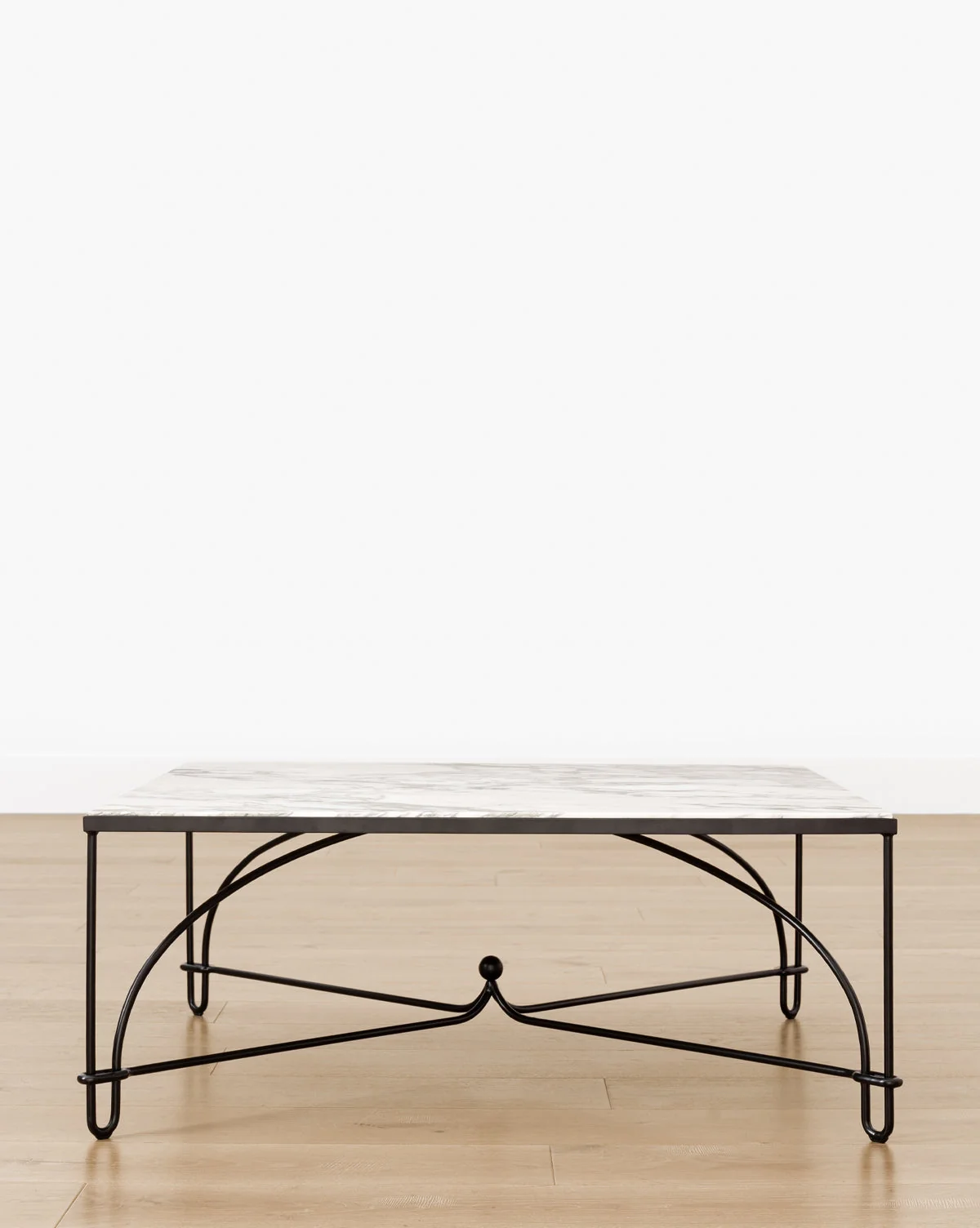 Modern Iron & Marble Coffee Table with Arched Frame & Refined Stone Top for Living Room