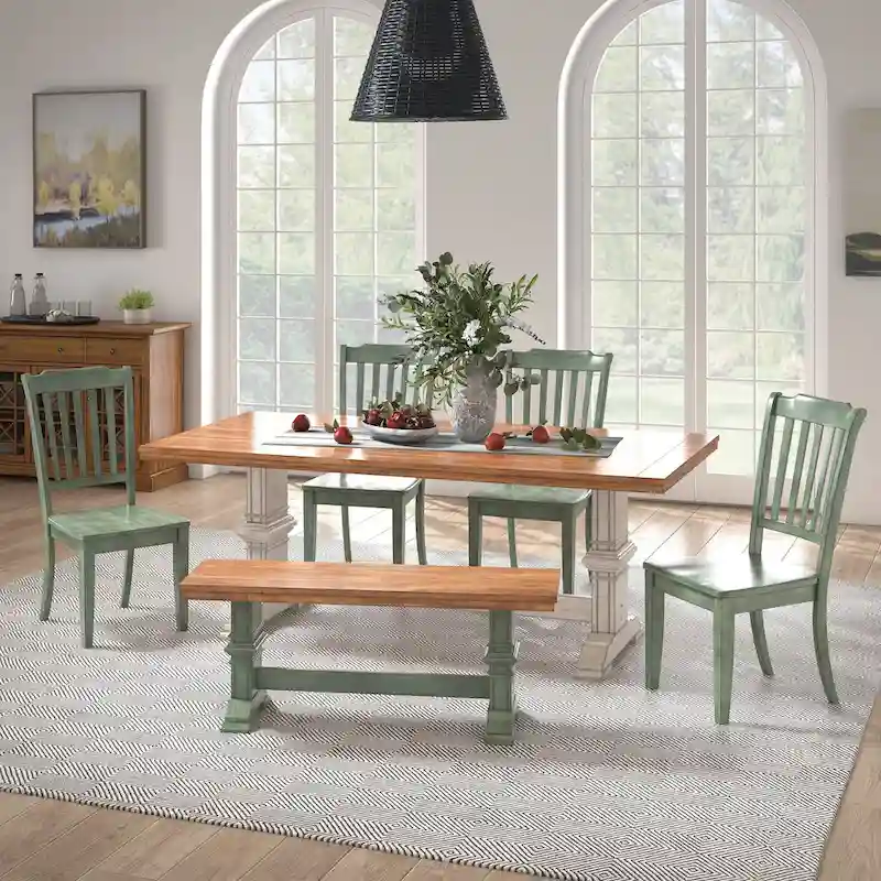 Ronda 78 Rectangular Solid Wood Top Dining Set with Spindle Back Chairs