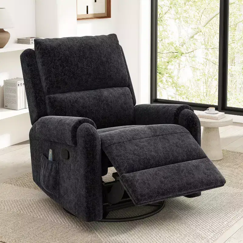 Christopher Knight Home Elmsford Modern Swivel Rocking Chenile Upholstered Massage Recliner Chair