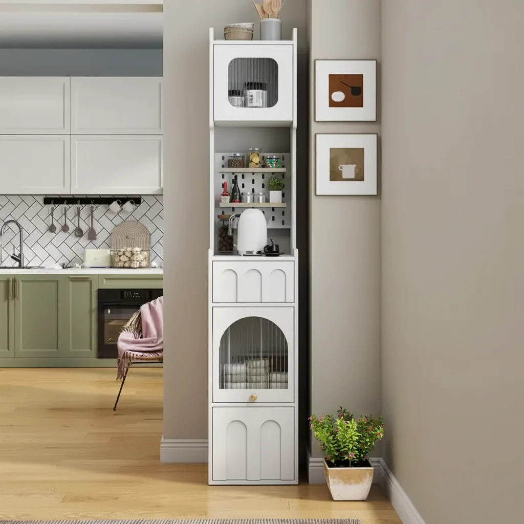 Tall Storage Cabinet with 2 Drawers and Glass Doors – 70.87