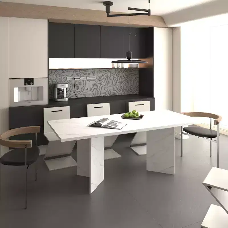 Okak 78.7IN Modern Extendable Dining Table for 6-10 Person, Rectangular Folding Table, Dinner Table for Kitchen, Dining Room, White