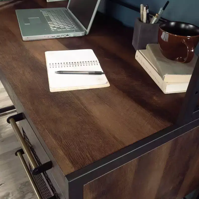 Home Office Desk with Hutch, Shelf and File Drawer, Barrel Oak