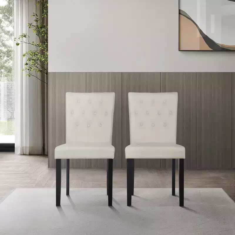 ChaletPosh Black Wooden Dining Chair with Linen Cover