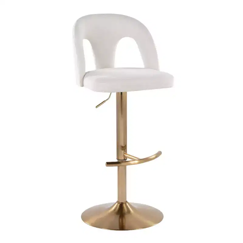 LumiSource Set of 2 Ava Adjustable Barstools Gold/White Fabric
