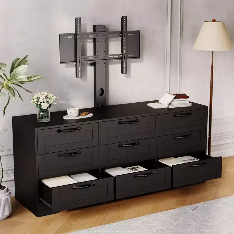 TV Stand with Mount for 3285 TVs  9-Drawer Media Console, Modern Entertainment Center  Choose Color (White, Black)