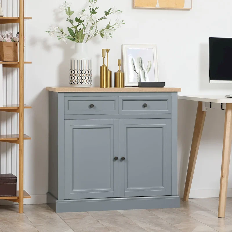 Sideboard Buffet Cabinet with 2 Drawers, Double Door Cupboard & Adjustable Shelves
