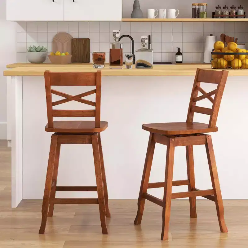 Costway 2 PCS 24/30 Counter/Bar Height Stool Rubber Wood Swivel Bar Stool with Inclined Backrest Walnut