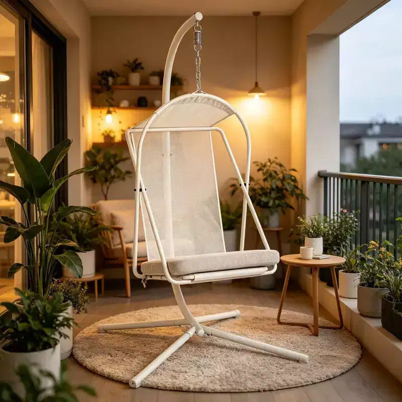 GDFStudio Aleksei Modern Metal Patio Hanging Egg Chair with Water and UV Resistant Cushion