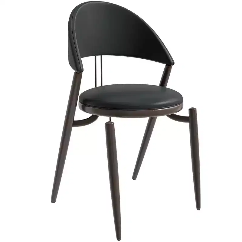 LeisureMod Venice Modern Leather Dining Chair, Open Back Upholstered Accent Side Chair, Metal Legs, Perfect for Mid-Century Dining Room, No Assembly