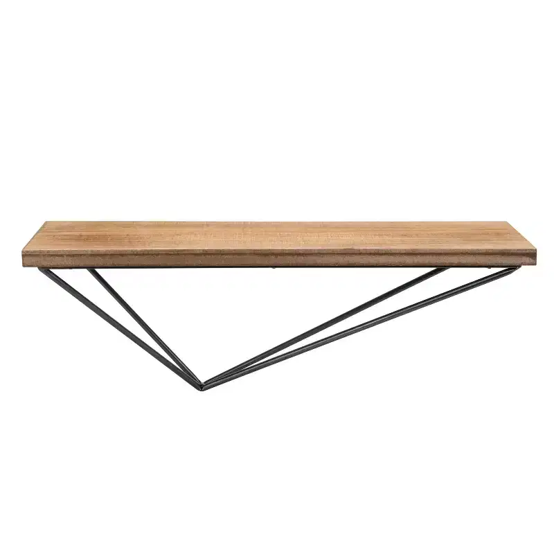 Wall Mount Floating Shelf with Diamond Shaped Iron Bracket, Brown, Modern Pine Wood