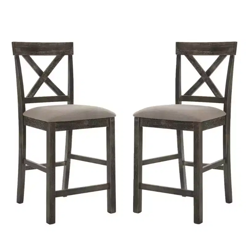Simple Relax Set of 2 Linen Counter Height Chairs in Tan and Weathered Gray