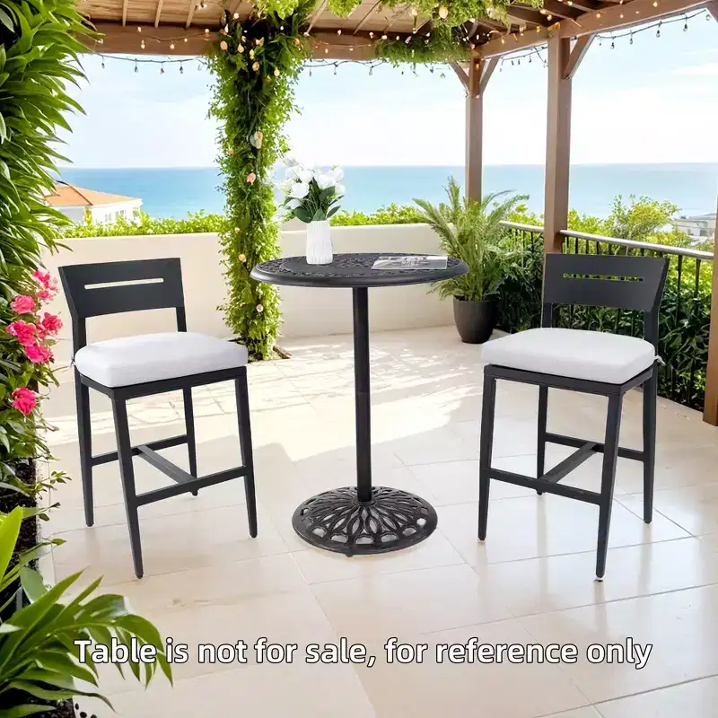 Aluminum Patio Bar Stools with Ergonomic Backrests, Tapered Legs, Footstools, and Cushions; Weather-Resistant and Suitable for Gardens