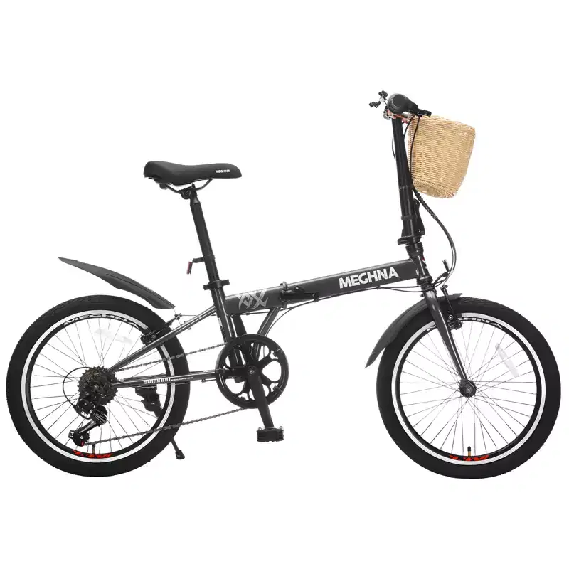 20 Inch Folding Bike for Adults with Basket, Phone Holder & Fenders, Steel Frame 6-Speed City Commuter, Dual V-Brake Portable Compact Bicycle