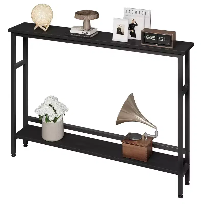 5.9 Narrow Console Table C Black 2-Tier Adjustable Sofa Table (for Living Room/Entryway/Hallway)