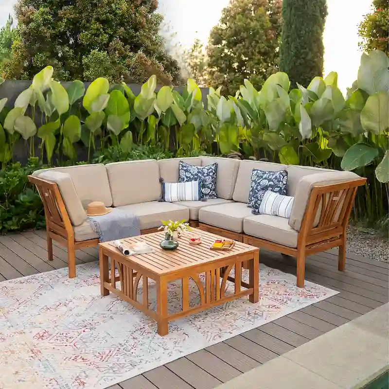 Cambridge Casual Lowell 6-piece Teak Patio Sectional Set with Cushion