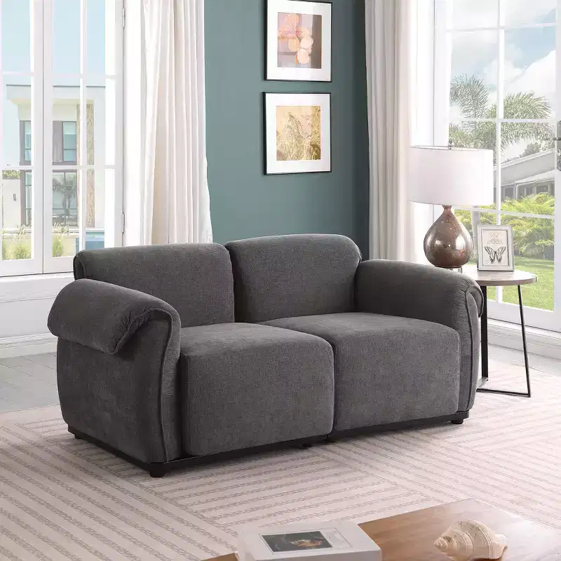 GDFStudio Tryn Modern 69 2-Seater Wood and Iron Chenille Upholstered Sectional Sofa with Split Back
