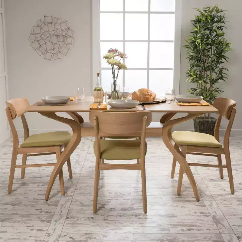 Christopher Knight Home Fausett Mid Century Modern Fabric Upholstered Wood 5 Piece Dining Set