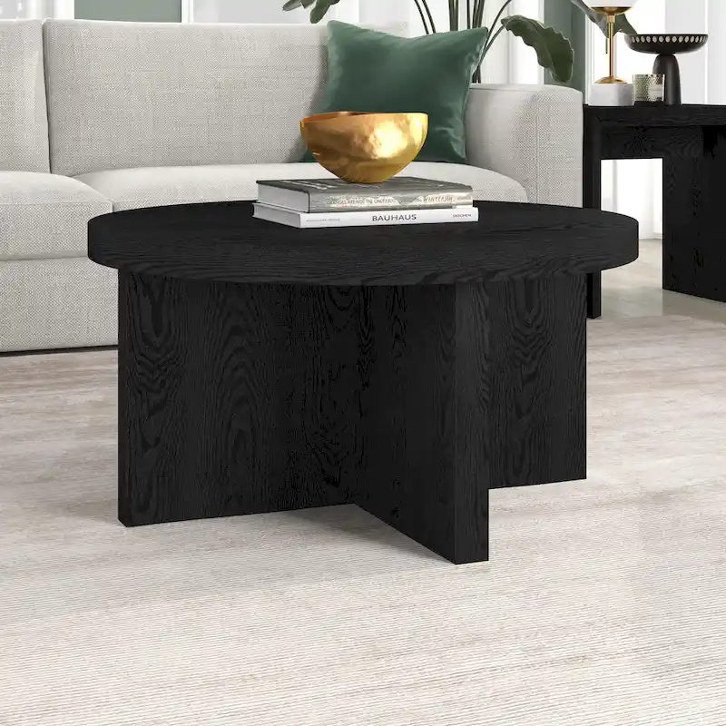 Round Coffee Table, 33 Inch Wide, X-Base