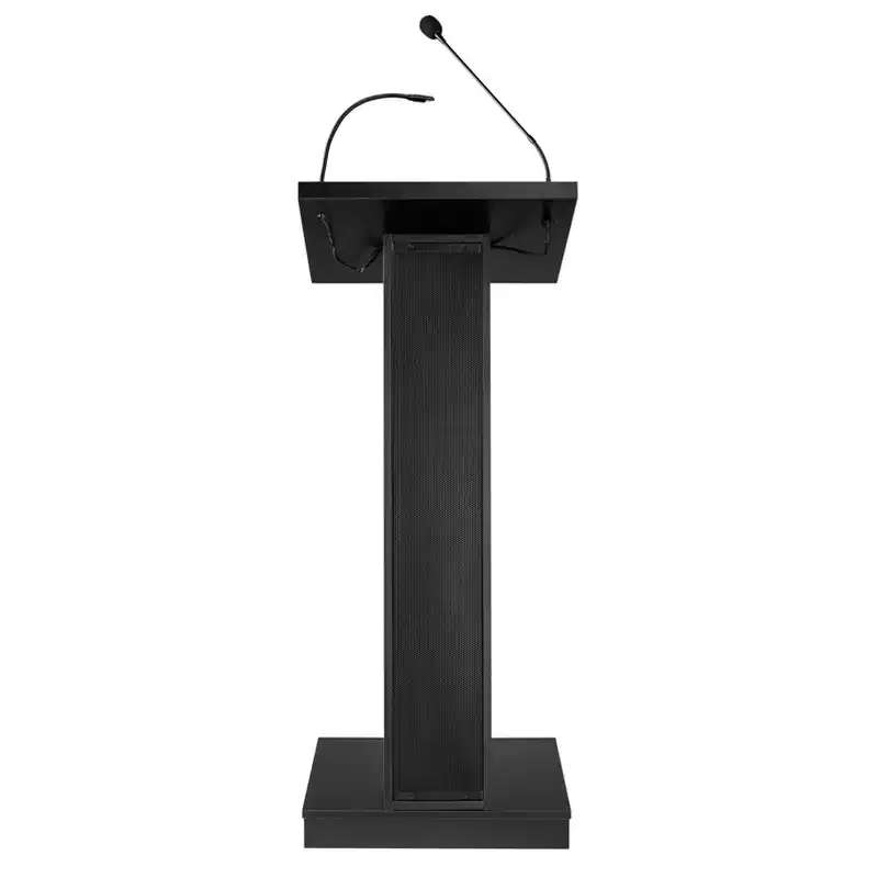ZED Lectern Lecture Podium with Speaker Black - Hampden Furnishings: 40W, Halogen Lamp, Digital Timer, Gooseneck Mic