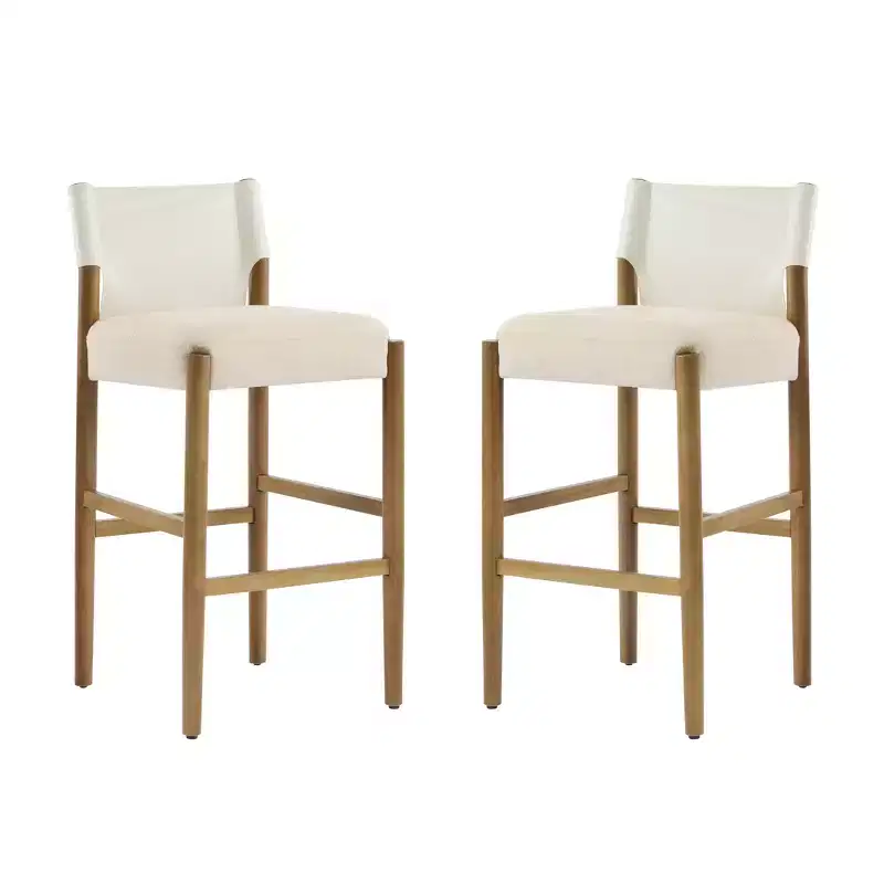 Set of 2 Modern 28.5 Solid Wood Bar Stools with Upholstered Seats, White
