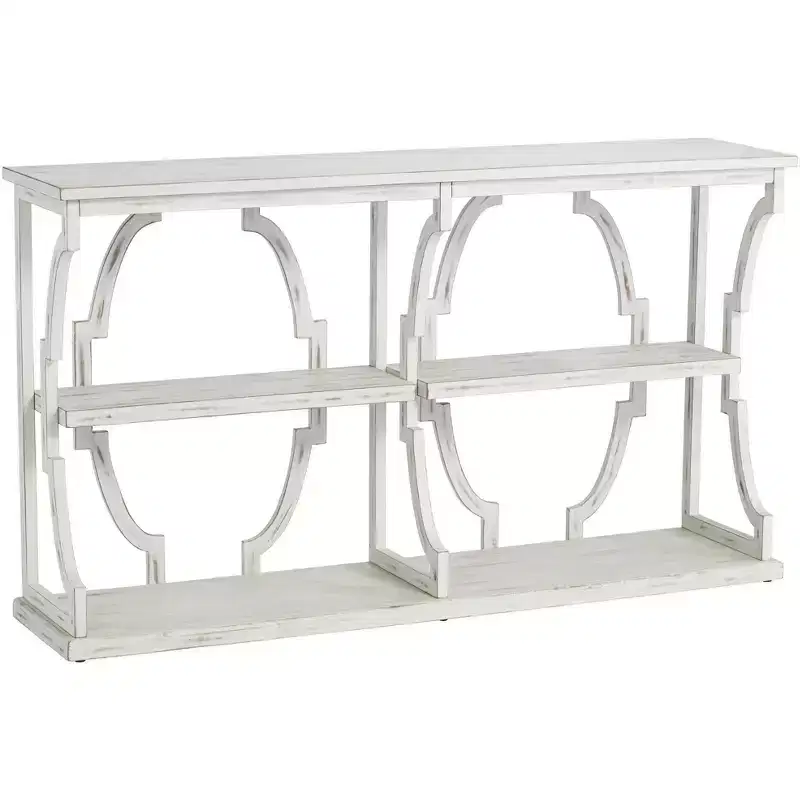 Farmhouse Antique White Rectangular Console Table 64 x 15 with Bookshelf for Living Room Bedroom Bedside