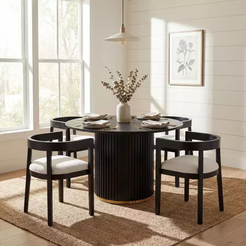 Christopher Knight Home Sonal Modern 5 Piece Round Dining Table Set with 4 Rubberwood Upholstered Chairs