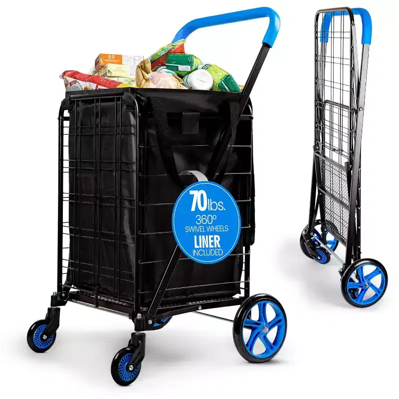 Small Foldable Shopping Cart with Removable Liner - Blue