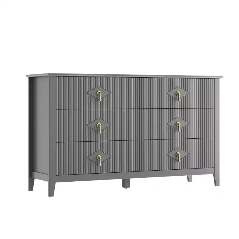 54 Wide 6-Drawer Dresser, Modern Chest with Metal Handles for Bedroom Storage, Gray