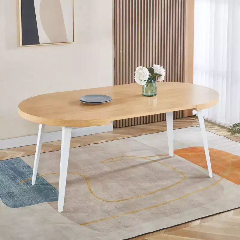 Extendable Dining Table with Metal Leg and MDF Top, 100/140/180x100x75cm, Oak Finish, for Multiple Uses
