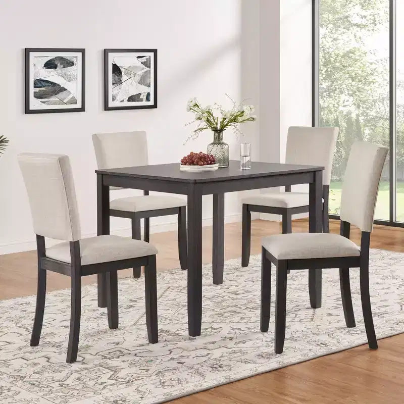 GDFStudio Amelia Farmhouse 5 Piece Square Dining Table with 4 Upholstered Chairs