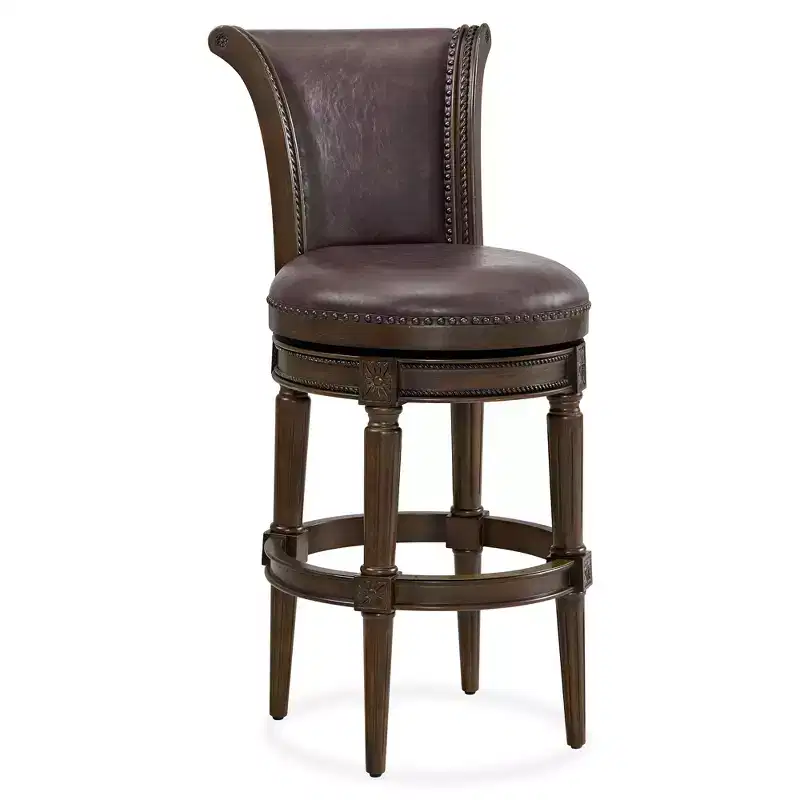ROME + OAK Runyan 26 Swivel Counter Stool, Rotating High Back Barstool in Dark Walnut Finish with Vintage Brown Vegan Leather Seat