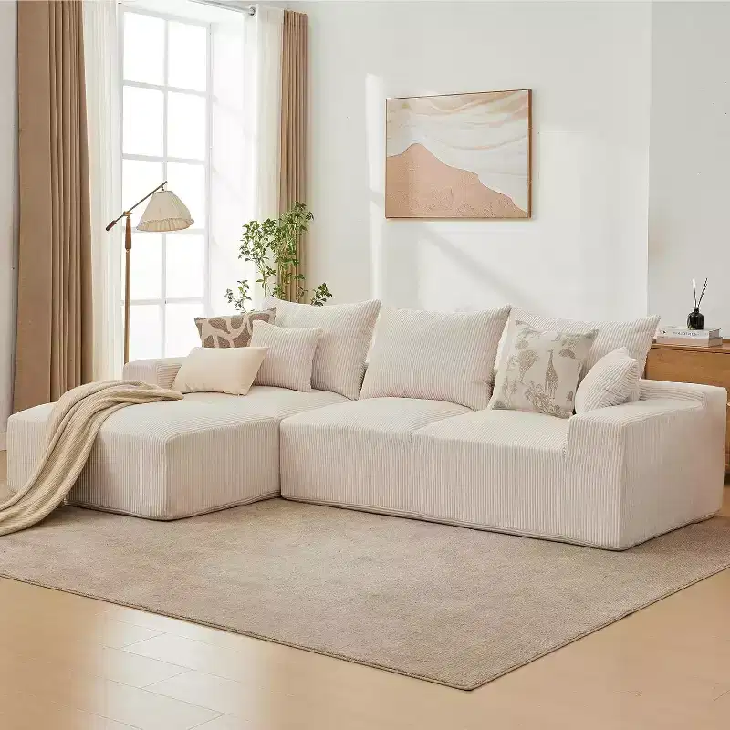 110In Oversized L-Shaped Sofa, Cloud Sectional Couch w/Chaise Throw Pillows, Soft Corduroy Boneless Foam Sofa for Living Rooms, Apartments, Dorms
