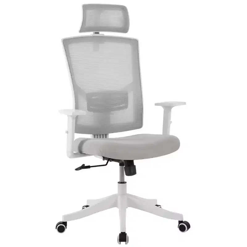 High Back Mesh Office Chair, White/Black, Flip-Up Arms, Single Seat