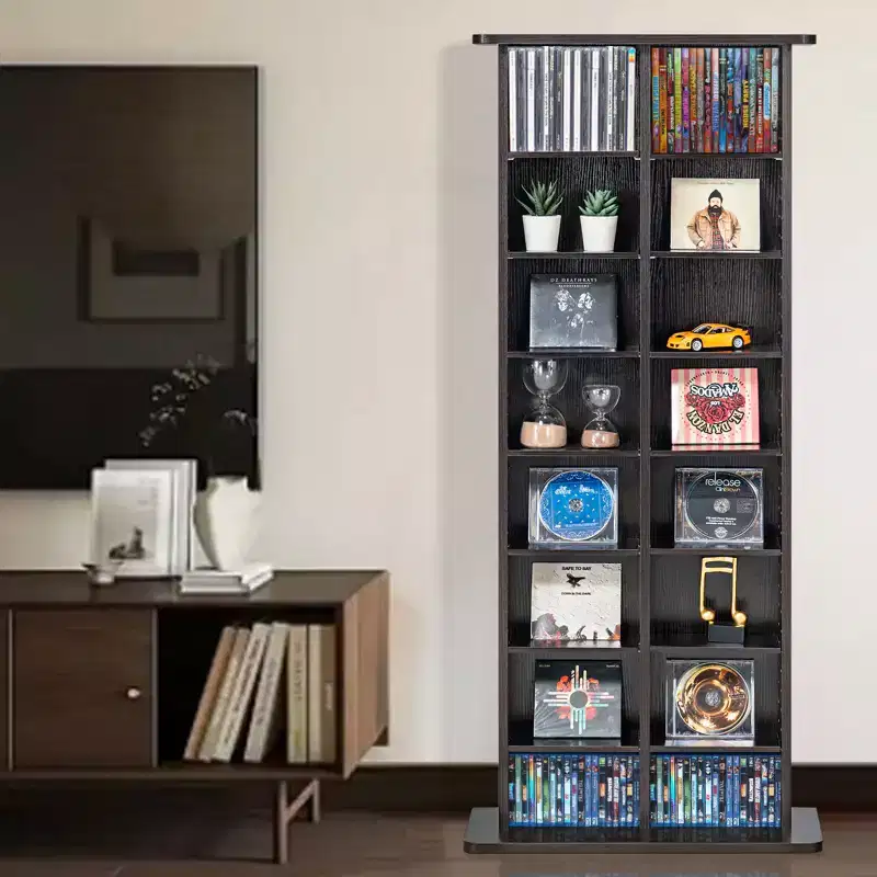 VEVOR Media Storage Cabinet, 8-layer DVD Shelf Holds up to 464 CDs, Adjustable CD Shelves 16 Compartments, Protects & Organizes Music, Movie