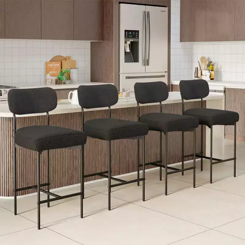 WARMOUNTS Set of 4 Upholstered Modern Counter Height Barstool