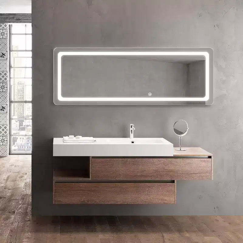 16 in. W x 63 in. H Modern Full Length Rectangular Frameless Mirror With Rounded Corner in White