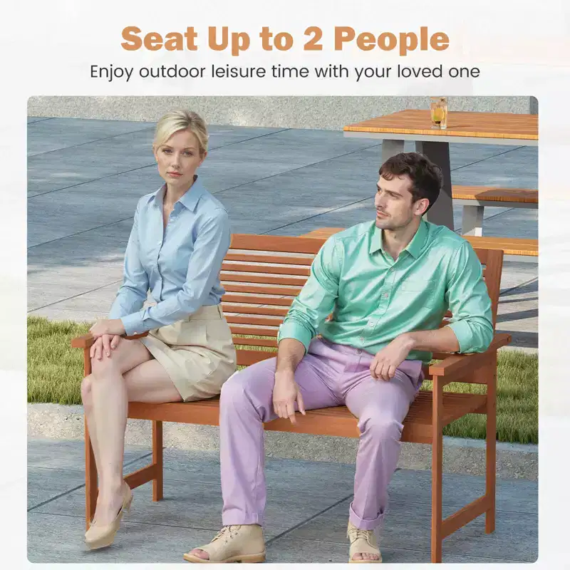 Costway 2-Person Patio Bench with Slatted Backrest and Seat Garden Loveseat Chair Furniture