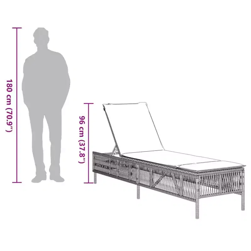 vidaXL Sun Lounger Grey PE rattan Standard Adjustable Armrests Lounger