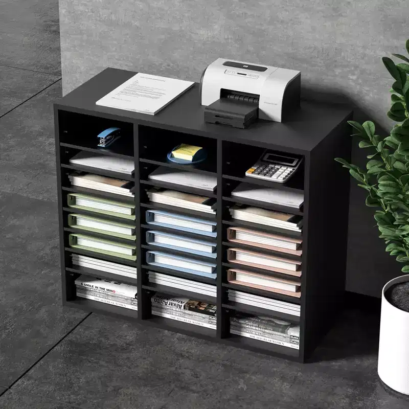Wood Literature Organizer 24 Compartment File Sorter with Removable Shelves for Office Classroom Mail Slots Document Storage Black Finish