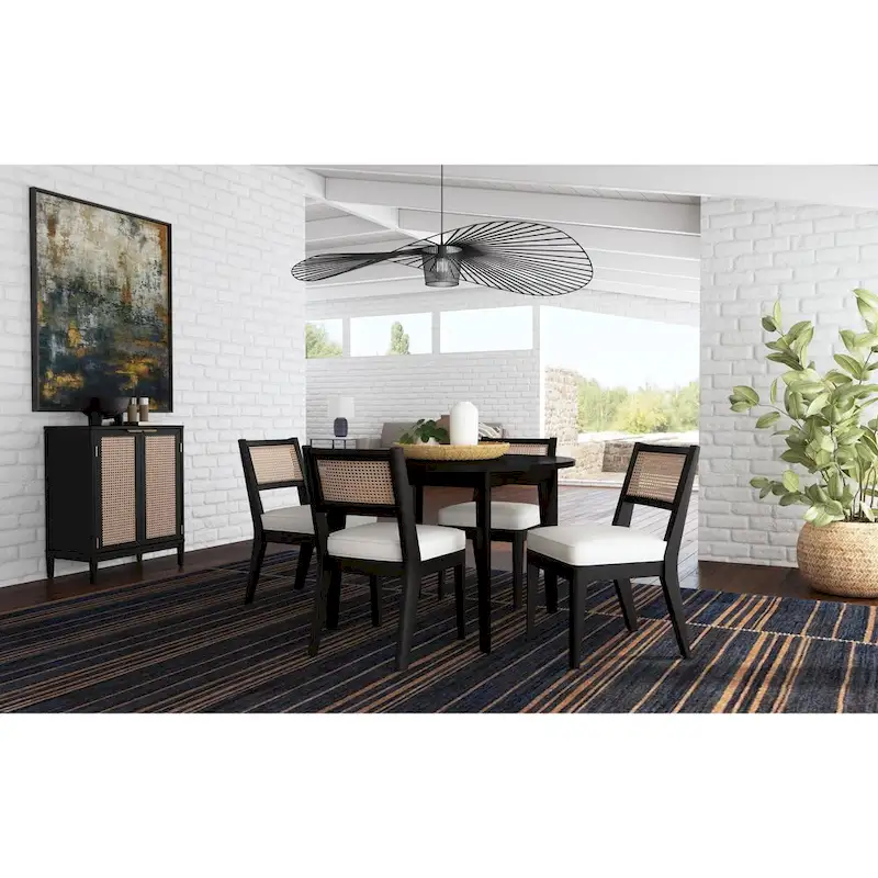 Black Round Dining Table, Wood, Seats 4