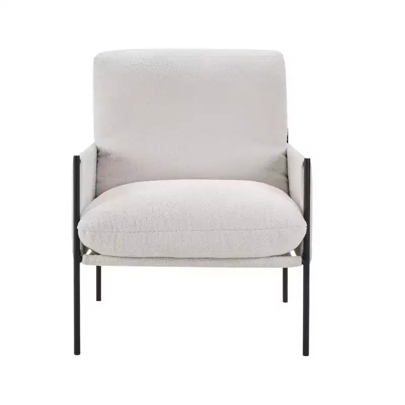 Elegant Accent Reading Chair with Removable Cushion & Wooden Armrests, White