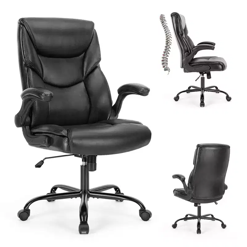 TUYOHW Ergonomic Office Chair with Adjustable Flip-up Armrest, Swivel Computer Chair with Lumbar Support and Metal Base, Criss Cross Chair for Home