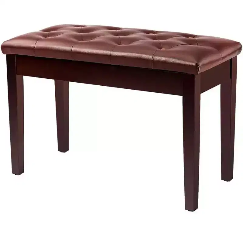 Brown Button-Top Piano Bench With Storage
