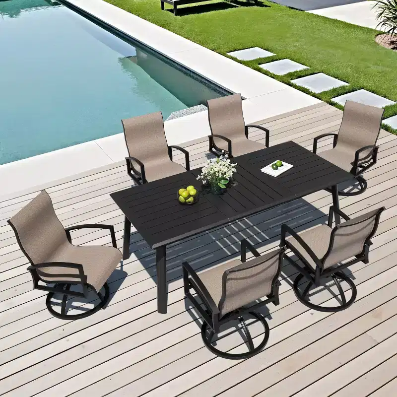 Crestlive Products Aluminum Outdoor Dining sets Patio Dining Table with Classic Semi-Round Armchairs for 6-10 People Outside
