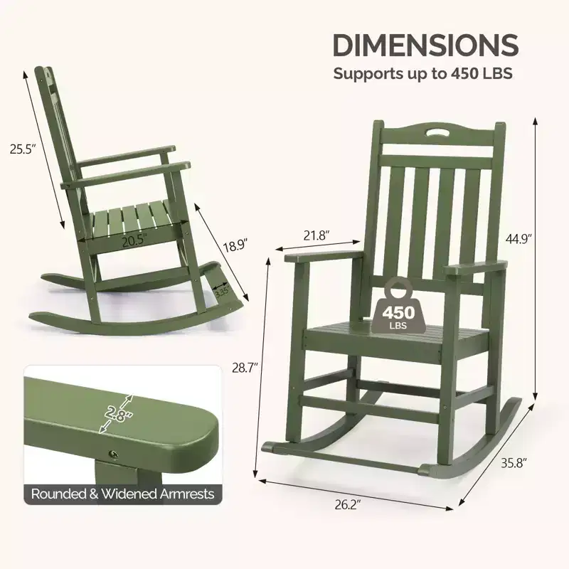 Karl Home | Solid Wood Patio Rocking Chairs with Footrest (Set of 2)