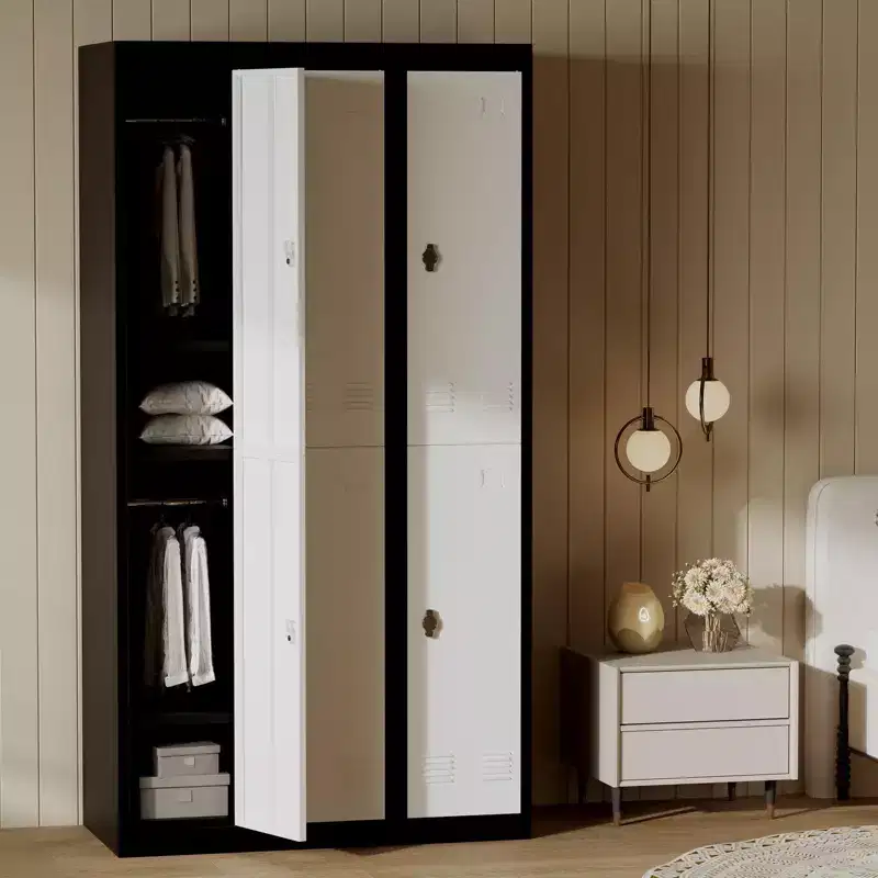 GustoWave 2-Door Metal Locker, 71 Inch Tall Slim Employee Locker Storage Cabinet with Hanging Rod, Shelf & Ventilation Holes, Heavy Duty Steel